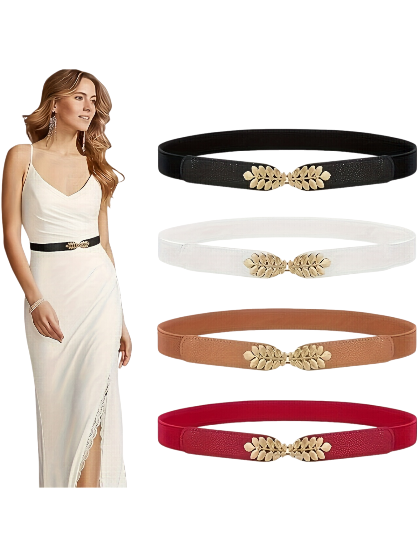 Corset Waist Cinch - Women's Simple Design Leaf-Shaped Buckle Belt,