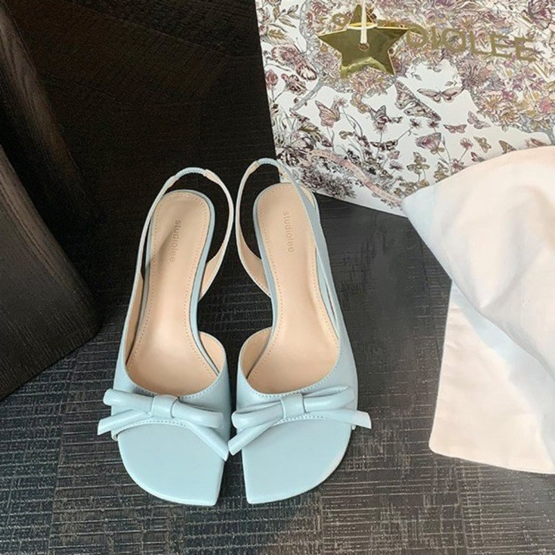 Slip Dress Satin - Elegant bow satin low heels sandals
