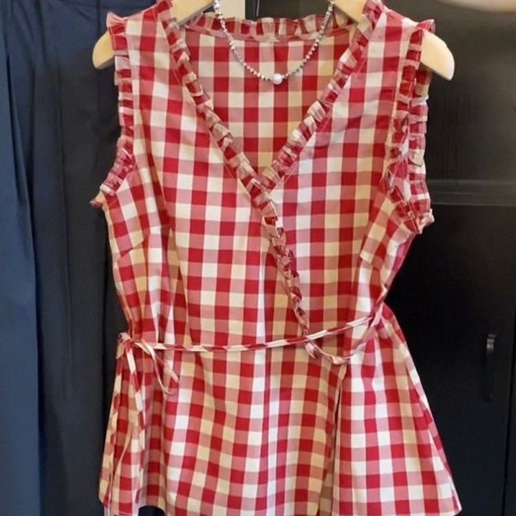 Retro Red Plaid Sleeveless Ves - Corset Waist Cinch reseña y precio