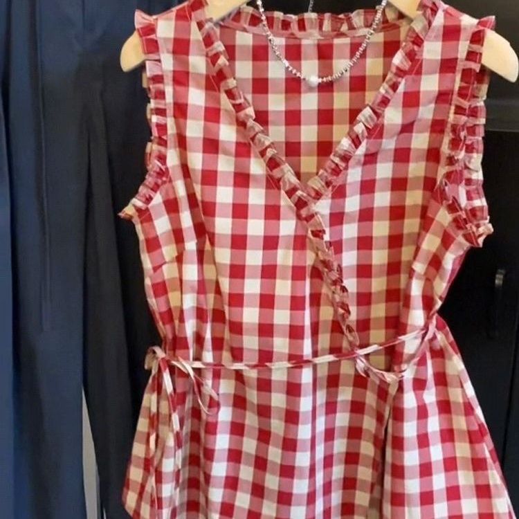 Retro Red Plaid Sleeveless Ves - Corset Waist Cinch reseña y precio