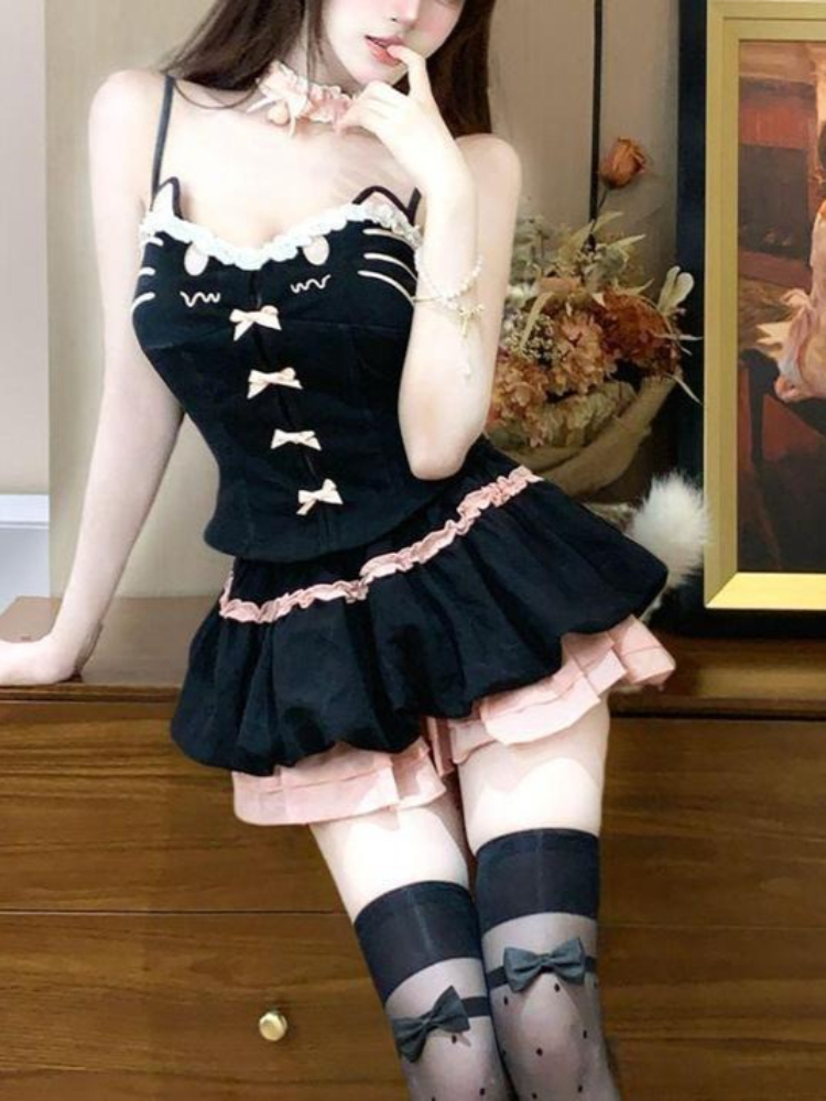Summer Kawaii Cute Cartoon Cat - Cami Top Lace reseña y precio