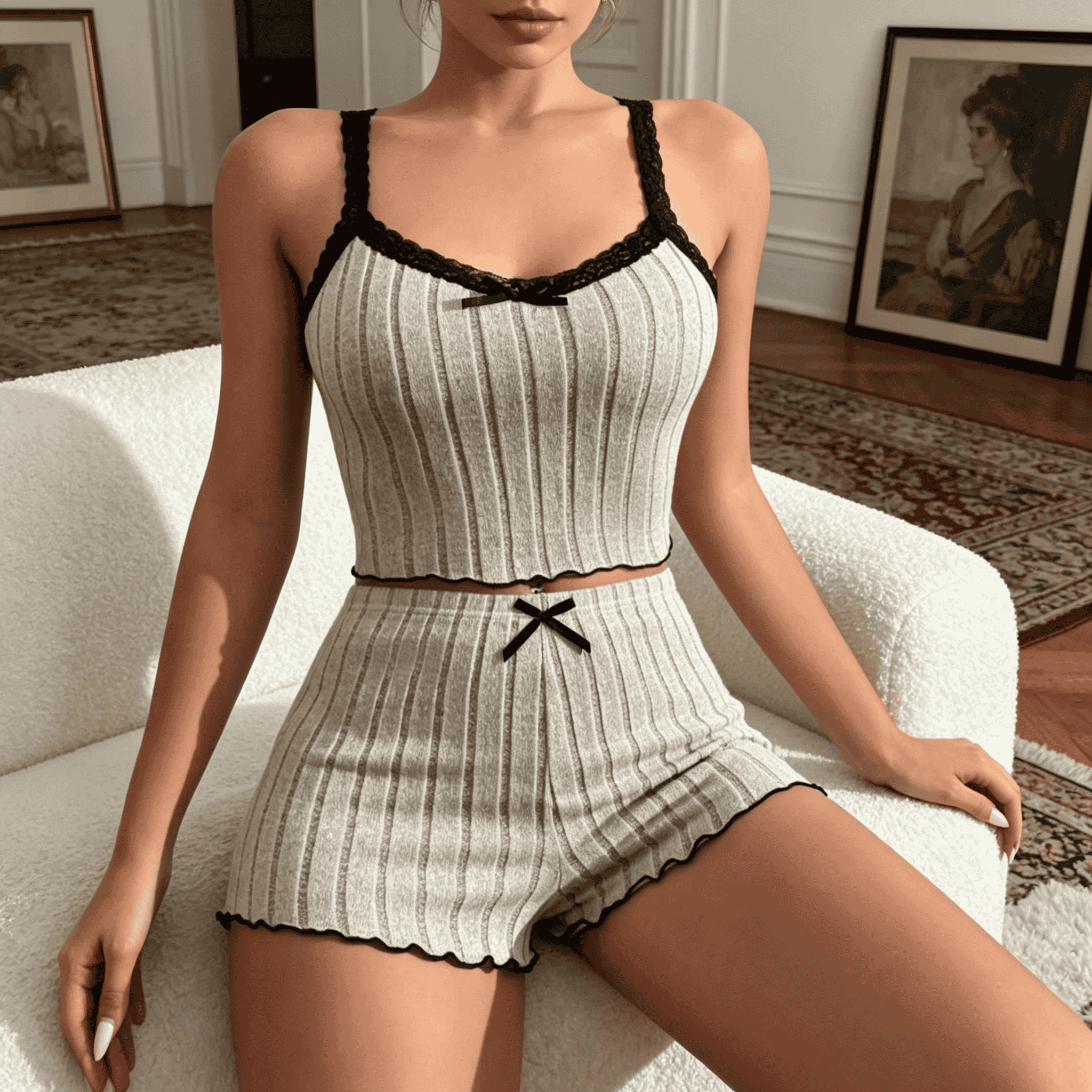 Women Cute Summer Ribbed Knit  - Cami Top Lace reseña y precio
